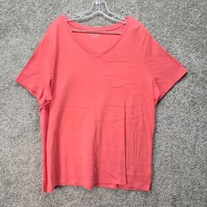 Studio Works Woman Coral Pink V-Neck Short Sleeve 100% Cotton T-Shirt Size 2X